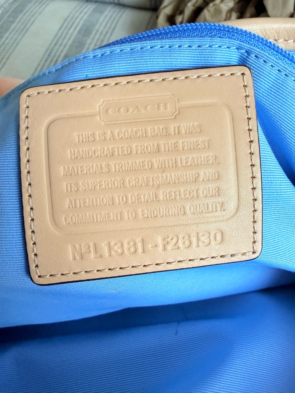 Coach Beige Signature Canvas Tote with Blue Stripe and Original Hang Tags - Picture 4 of 9